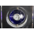 crystal desk clock with rotete blue crystal ball ,bule crystal ball with clock